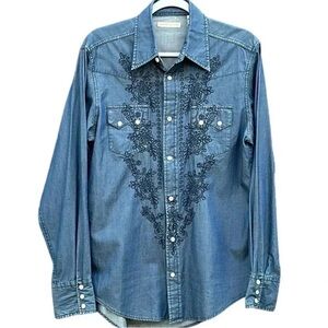 Martin Gordon Men’s Size S Western Embroidered Snap Button Chambray Shirt
